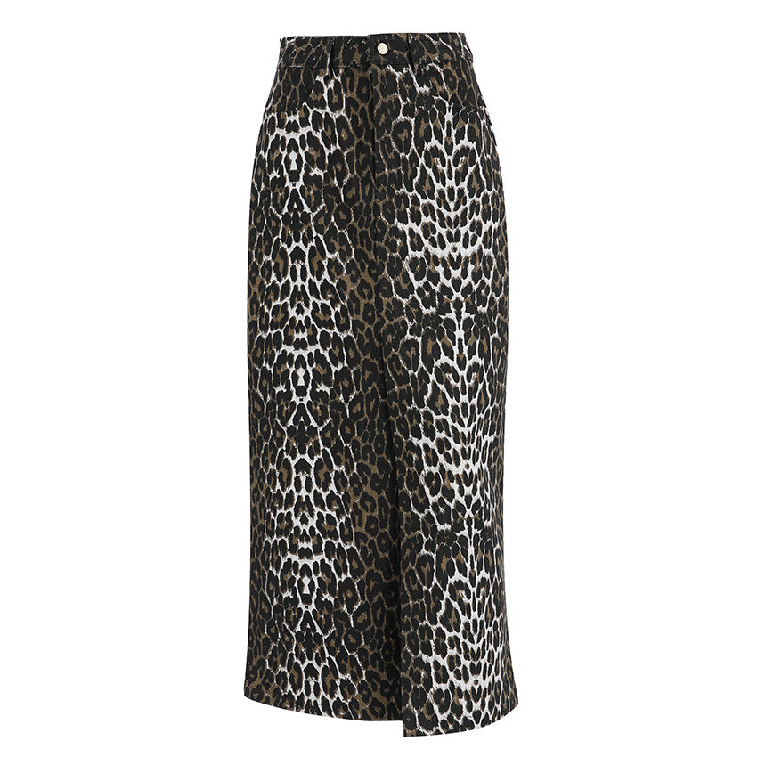 Juna Leopard Print Buttoned Maxi Skirt
