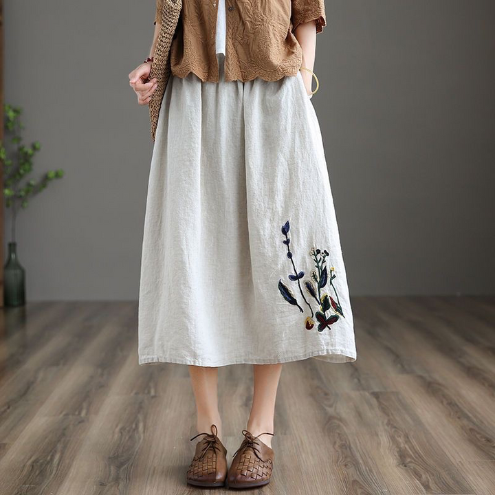 Tove Floral Embroidered Midi Skirt