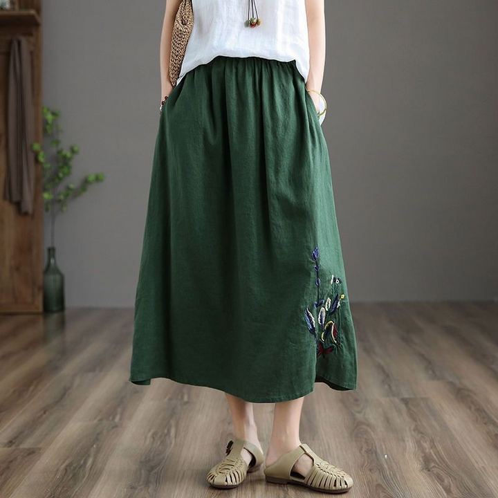 Tove Floral Embroidered Midi Skirt
