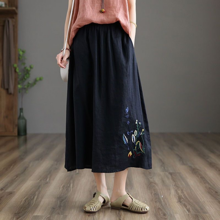 Tove Floral Embroidered Midi Skirt