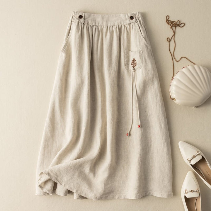 Embla Leaf Embroidered Midi Skirt