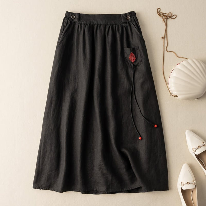 Embla Leaf Embroidered Midi Skirt