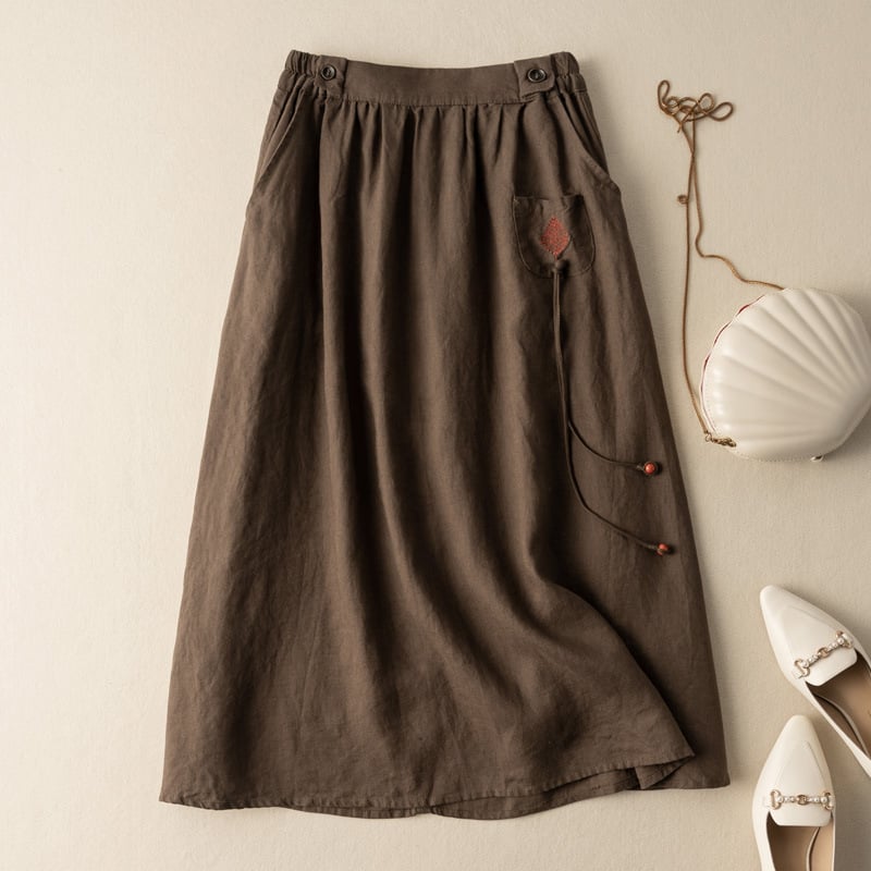 Embla Leaf Embroidered Midi Skirt