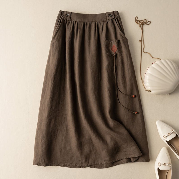 Embla Leaf Embroidered Midi Skirt