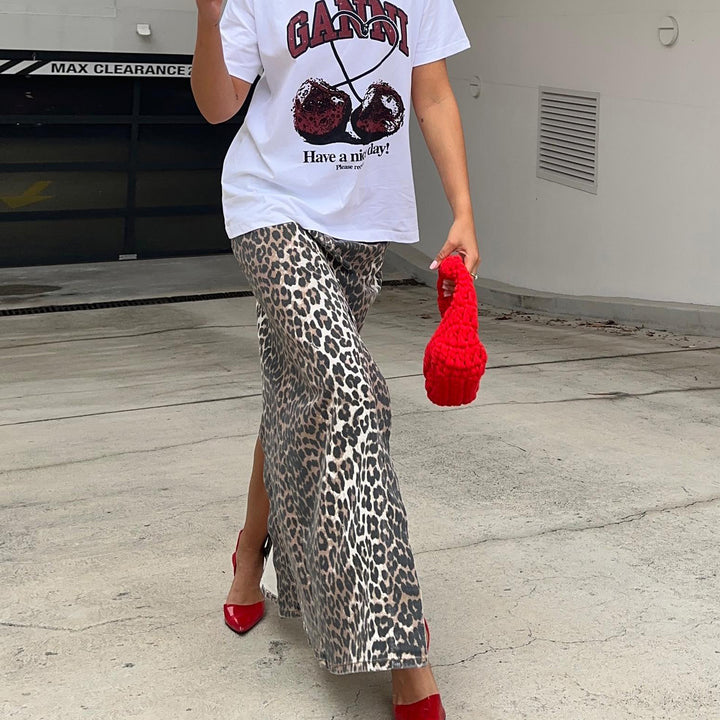 Juna Leopard Print Buttoned Maxi Skirt
