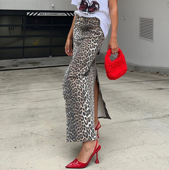 Juna Leopard Print Buttoned Maxi Skirt