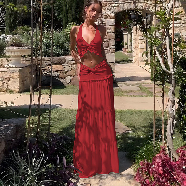 Nelle Ruffled Halter Maxi Skirt