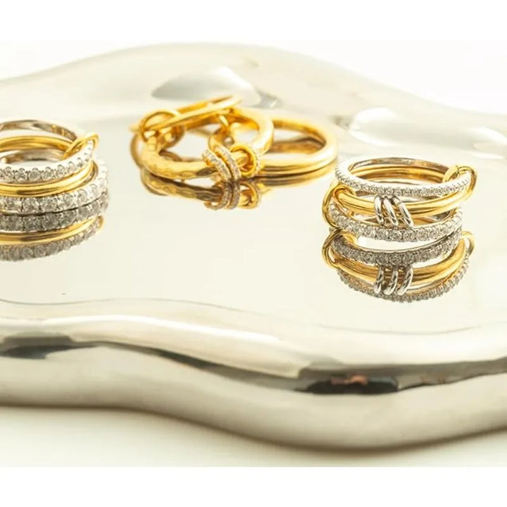 Moretti Double Stone Band Infinity Spacer Interlocked Ring