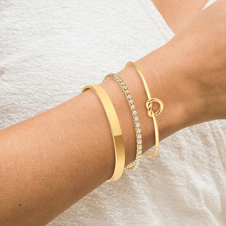 Gracie Bangle, Knot Bracelet and Tennis Bracelet 3 Piece Set