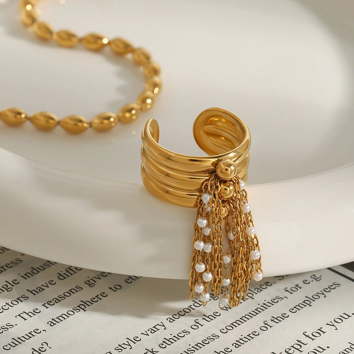 Edie Pearl Tassel Ring