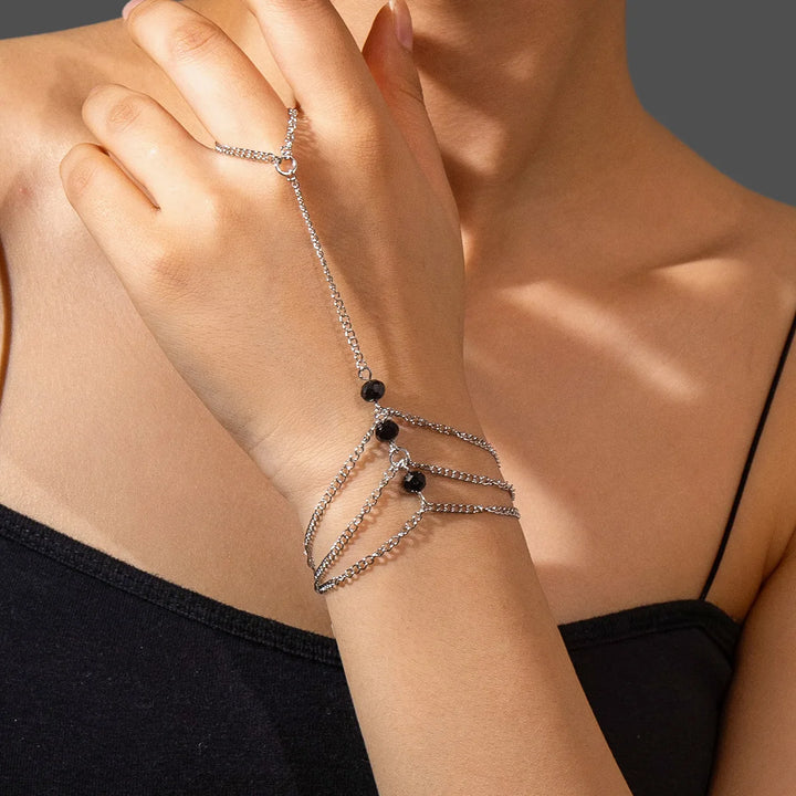 Juliet Black Pearl Layered Hand Chain