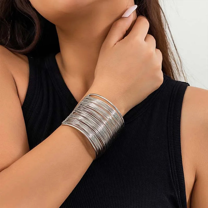 Vintage Gold Farbe Hyperbolic Layered Breite Draht Armband Manschette Armreif für Frauen Übertrieben Metall Handgelenk Wrap Armreif Schmuck Geschenk 
