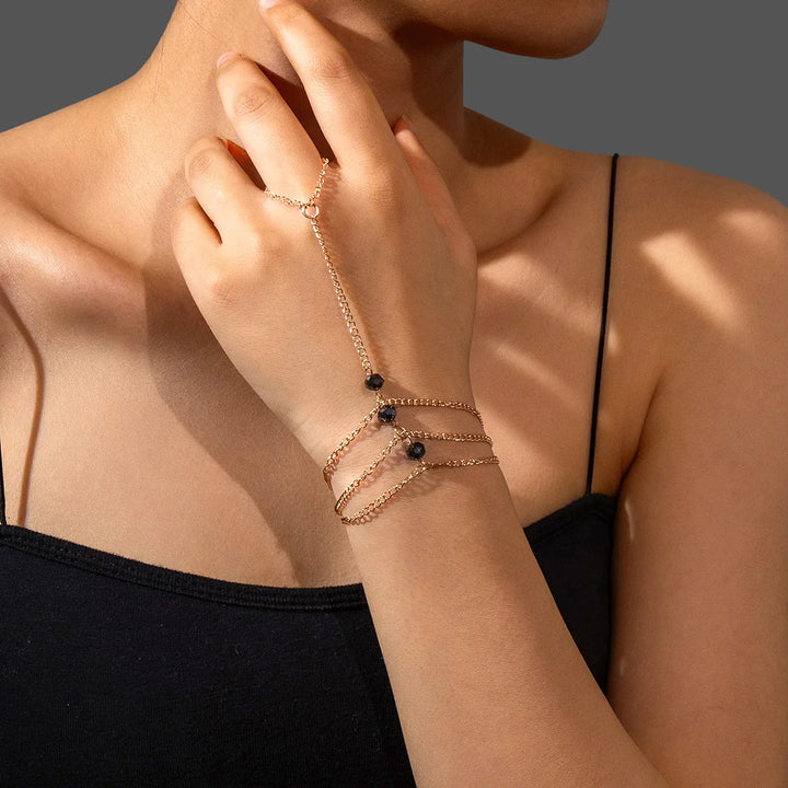 Juliet Black Pearl Layered Hand Chain