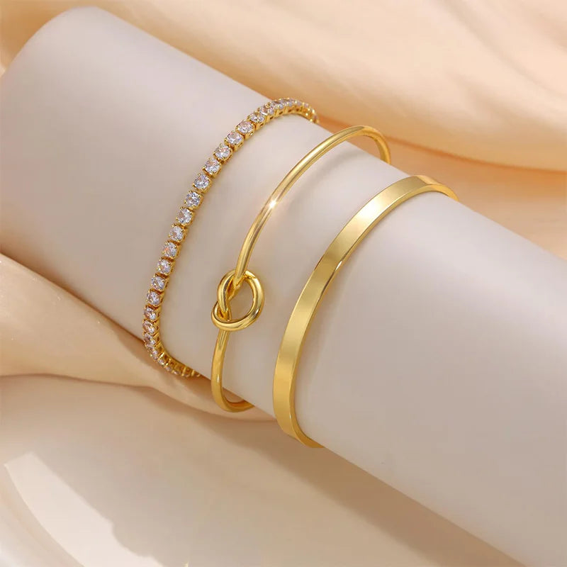 Gracie Bangle, Knot Bracelet and Tennis Bracelet 3 Piece Set