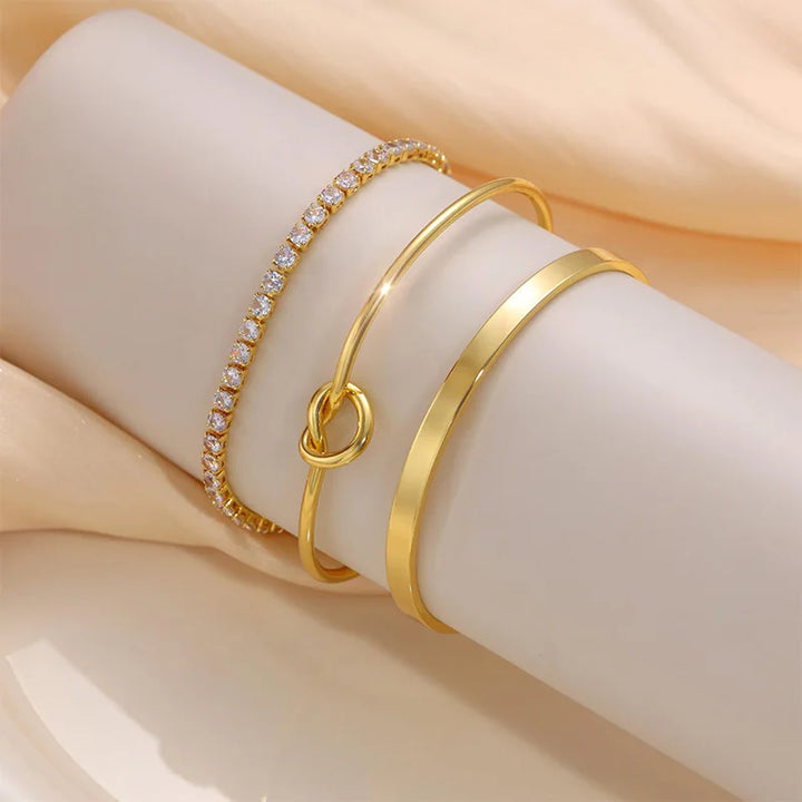 Gracie Bangle, Knot Bracelet and Tennis Bracelet 3 Piece Set