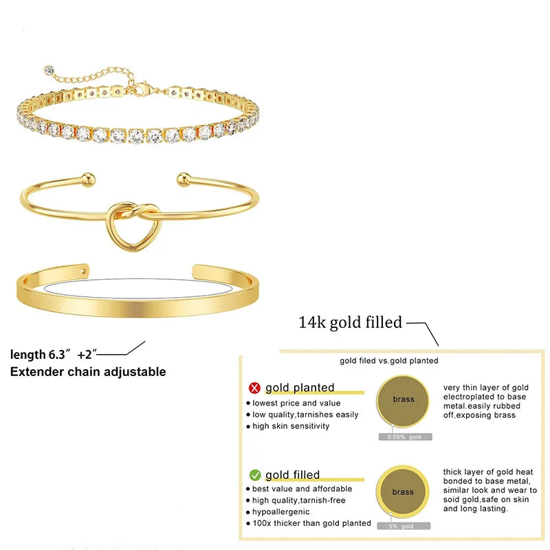 Gracie Bangle, Knot Bracelet and Tennis Bracelet 3 Piece Set