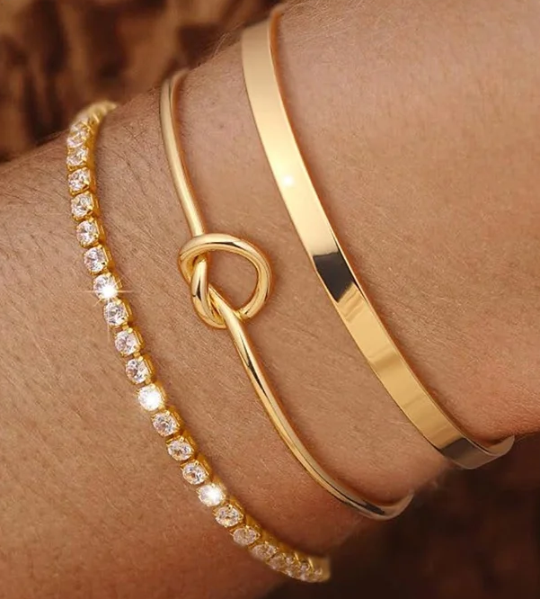 Gracie Bangle, Knot Bracelet and Tennis Bracelet 3 Piece Set