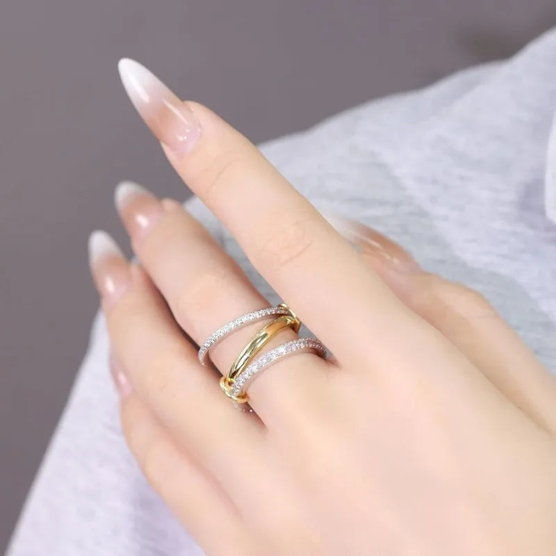 Moretti Double Stone Band Infinity Spacer Interlocked Ring