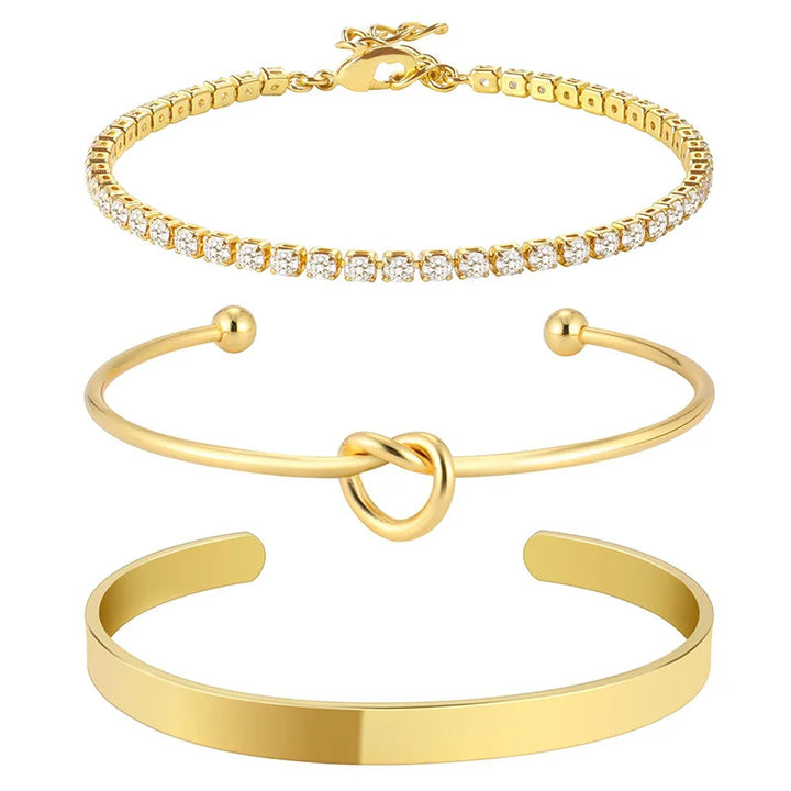 Gracie Bangle, Knot Bracelet and Tennis Bracelet 3 Piece Set