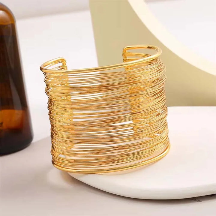 Vintage Gold Farbe Hyperbolic Layered Breite Draht Armband Manschette Armreif für Frauen Übertrieben Metall Handgelenk Wrap Armreif Schmuck Geschenk 