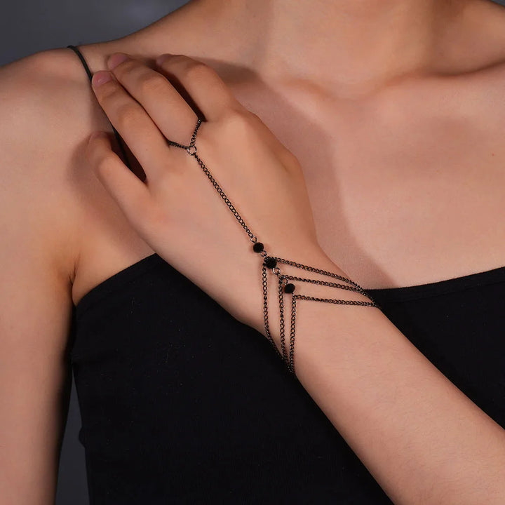 Juliet Black Pearl Layered Hand Chain