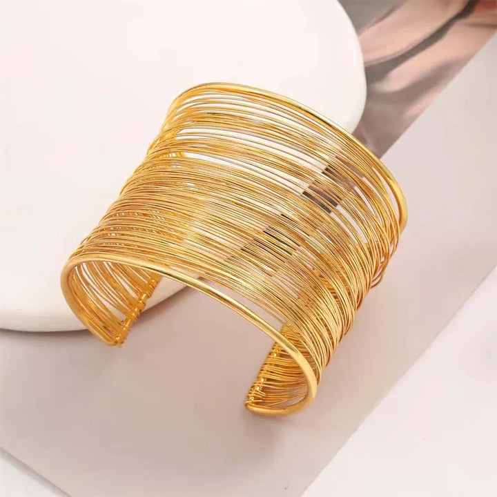 Vintage Gold Farbe Hyperbolic Layered Breite Draht Armband Manschette Armreif für Frauen Übertrieben Metall Handgelenk Wrap Armreif Schmuck Geschenk 