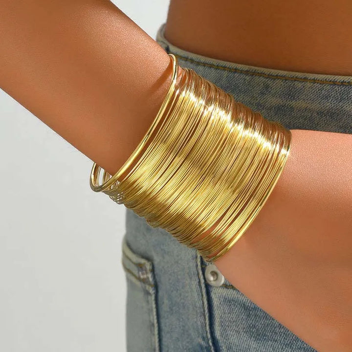 Vintage Gold Farbe Hyperbolic Layered Breite Draht Armband Manschette Armreif für Frauen Übertrieben Metall Handgelenk Wrap Armreif Schmuck Geschenk 