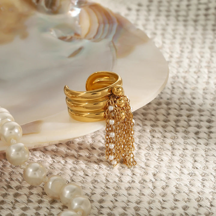 Edie Pearl Tassel Ring