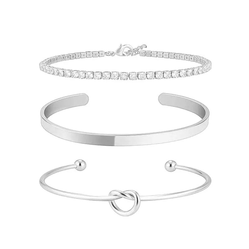 Gracie Bangle, Knot Bracelet and Tennis Bracelet 3 Piece Set