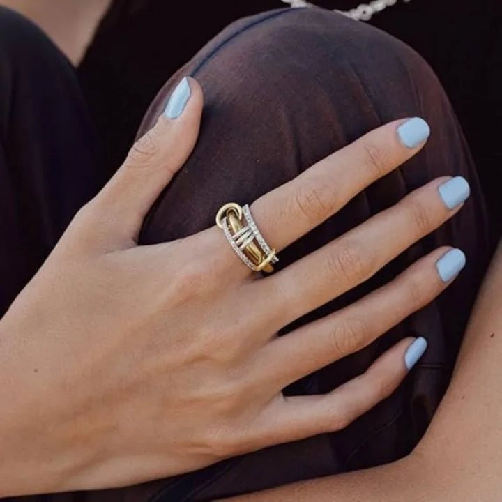 Moretti Double Stone Band Infinity Spacer Interlocked Ring