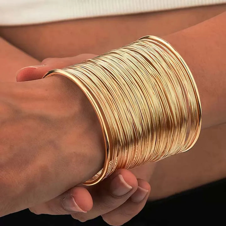 Vintage Gold Farbe Hyperbolic Layered Breite Draht Armband Manschette Armreif für Frauen Übertrieben Metall Handgelenk Wrap Armreif Schmuck Geschenk 