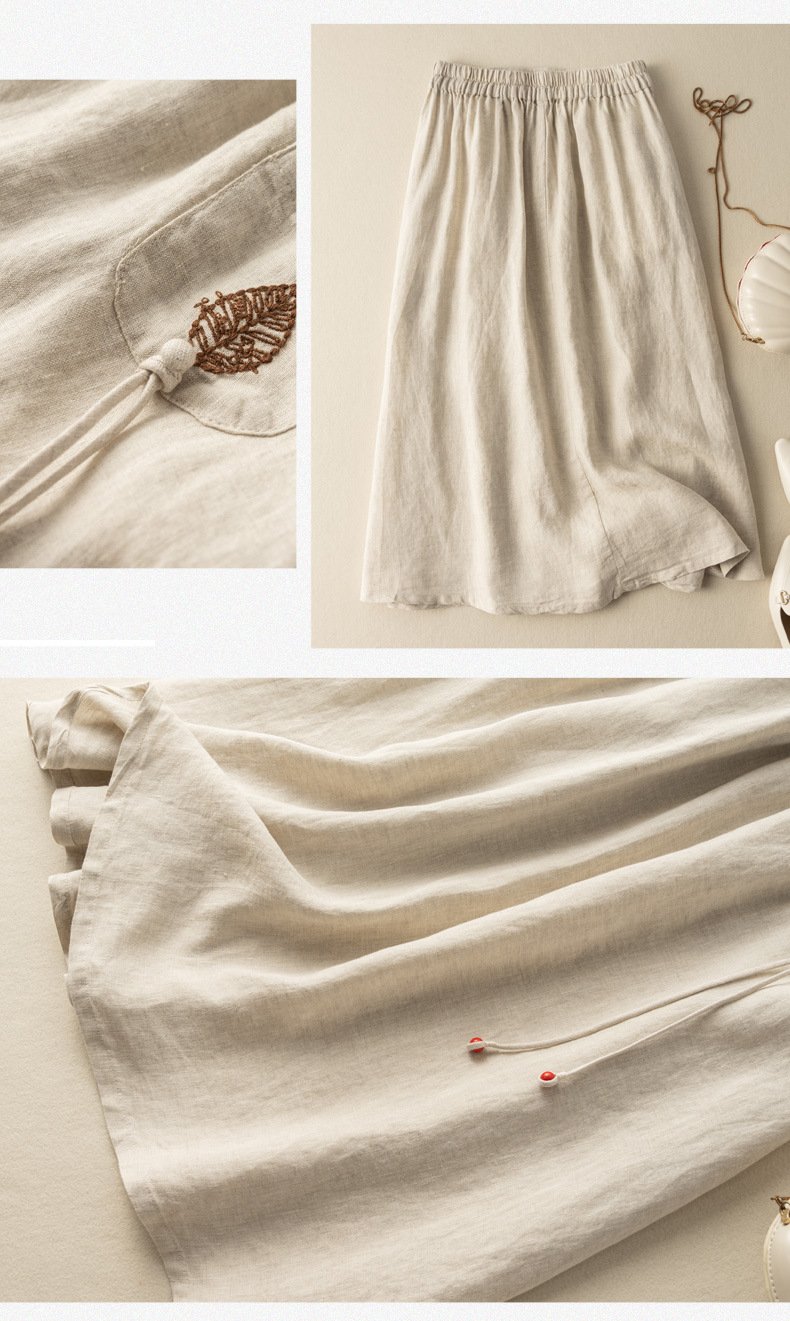 Embla Leaf Embroidered Midi Skirt
