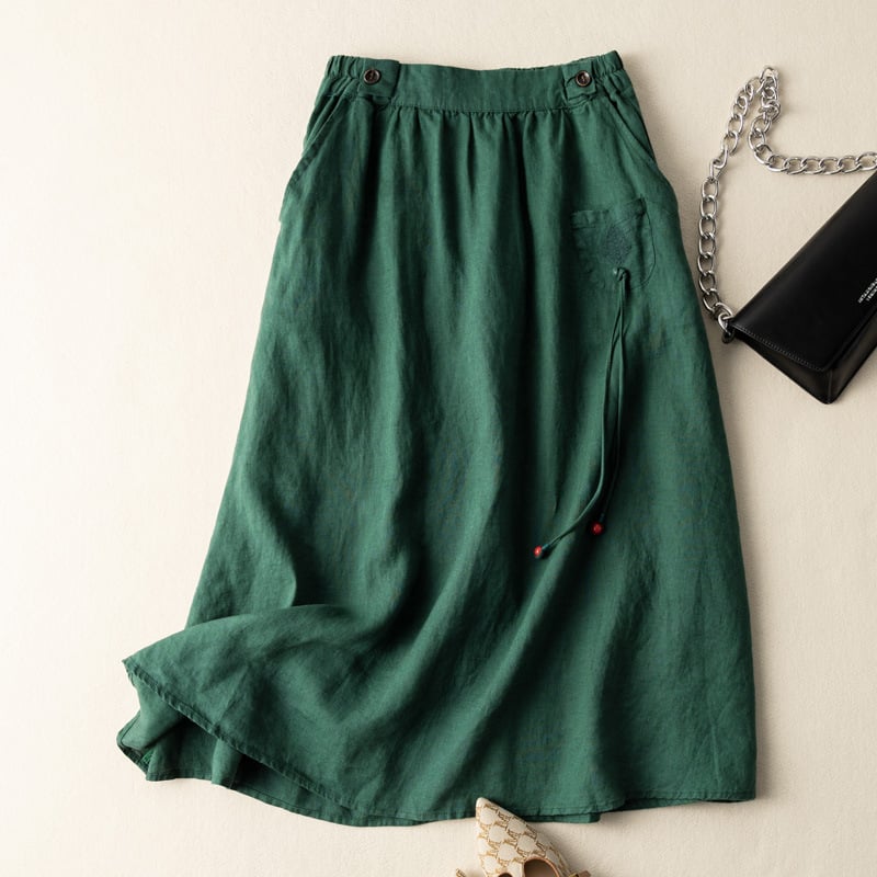 Embla Leaf Embroidered Midi Skirt