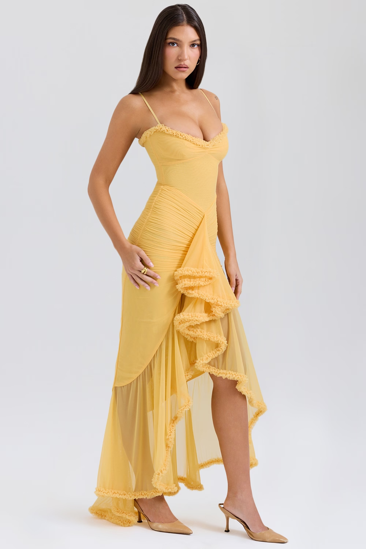 Carina Mesh Ruffled Front Gown