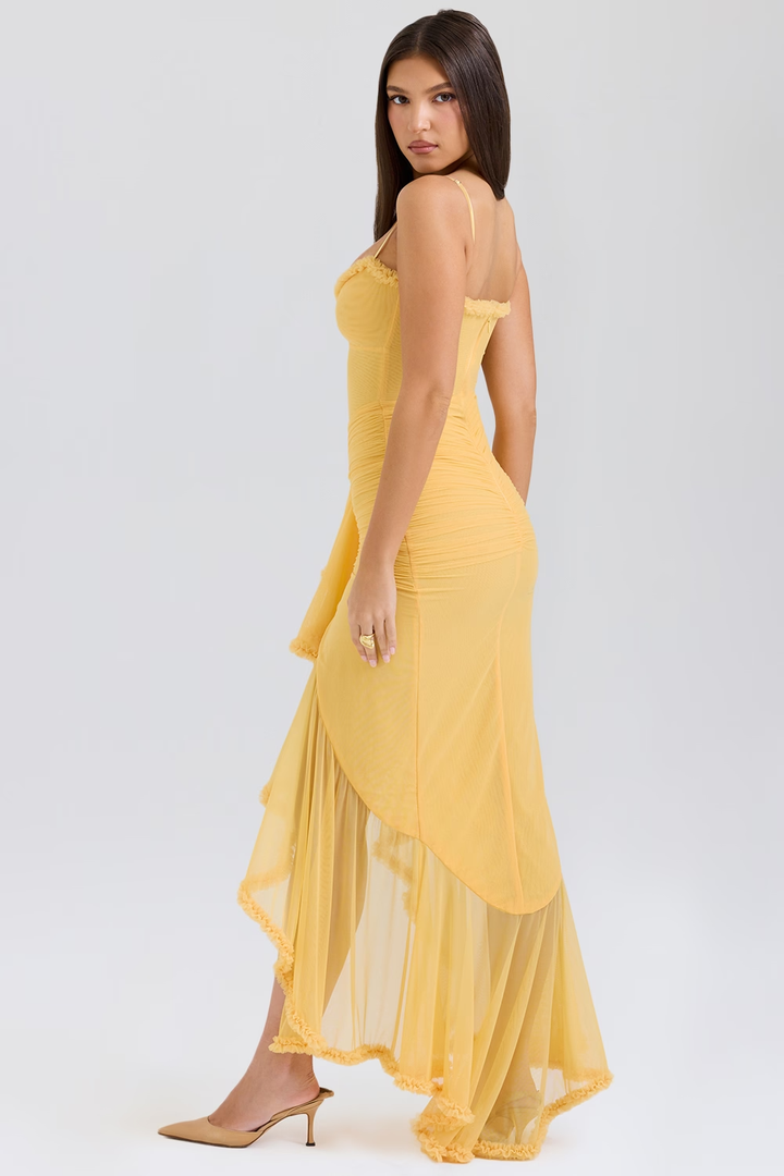 Carina Mesh Ruffled Front Gown