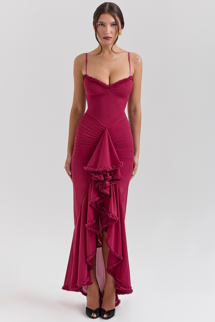 Carina Mesh Ruffled Front Gown