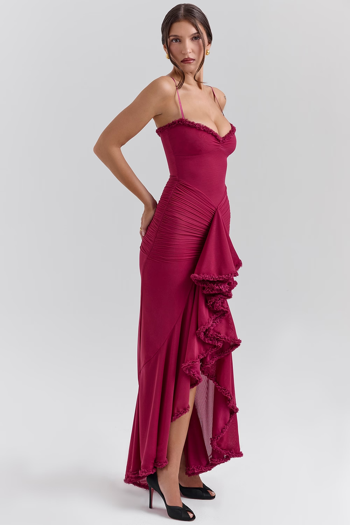 Carina Mesh Ruffled Front Gown