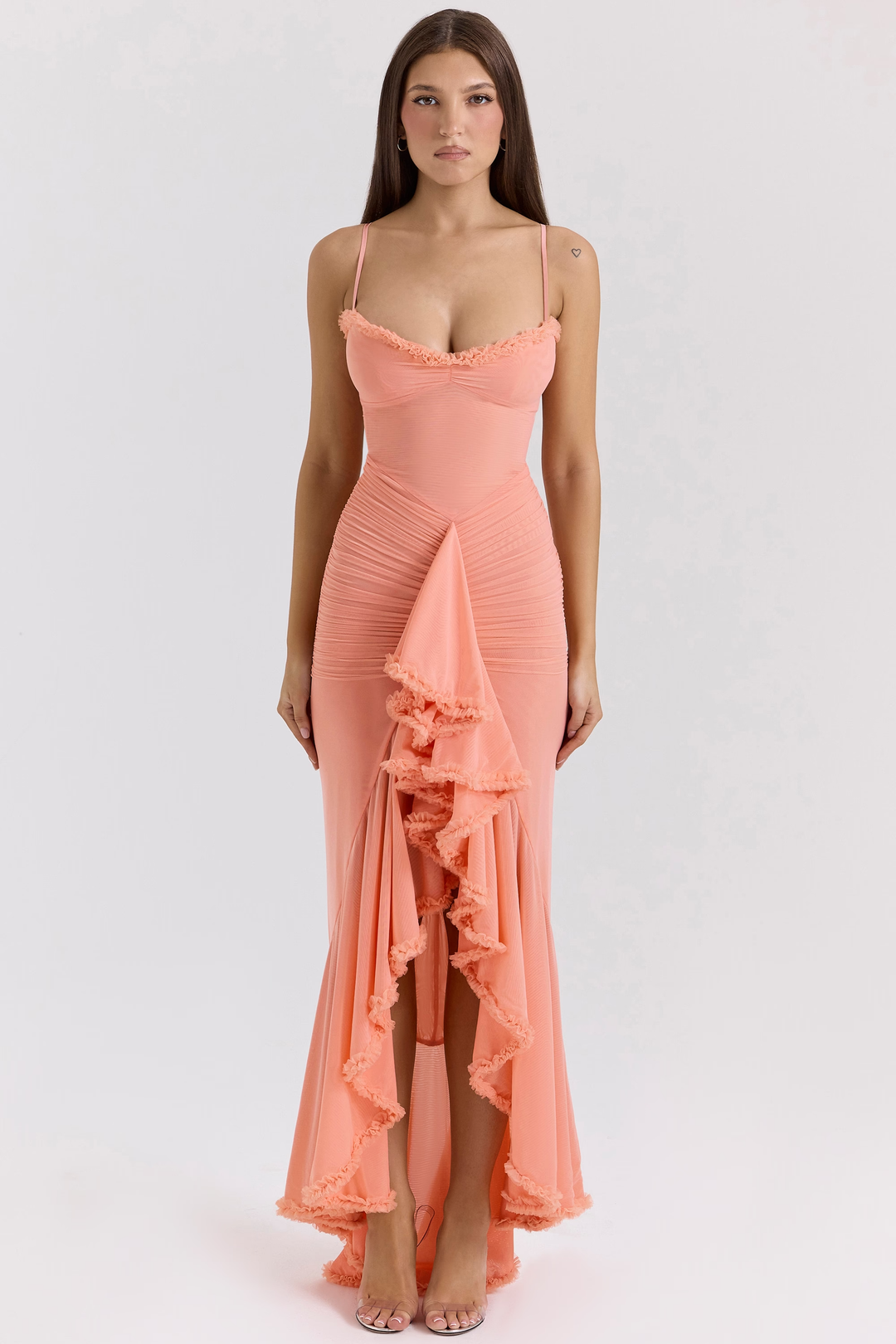 Carina Mesh Ruffled Front Gown
