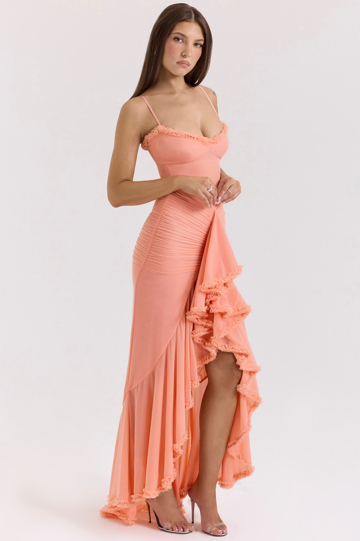 Carina Mesh Ruffled Front Gown