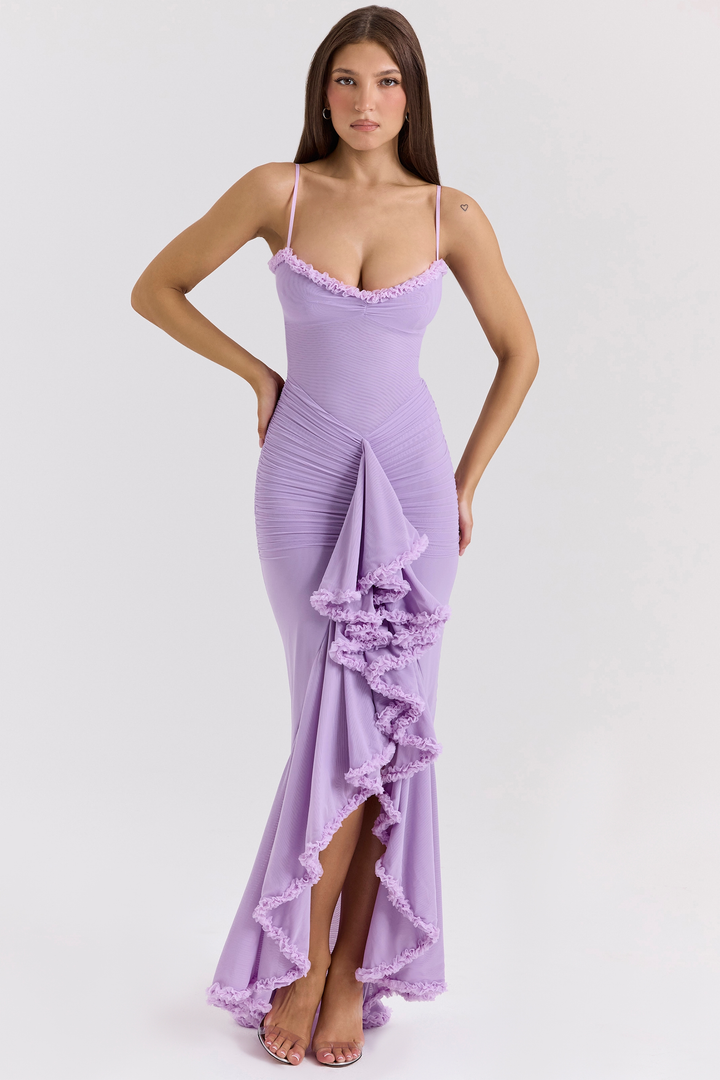 Carina Mesh Ruffled Front Gown