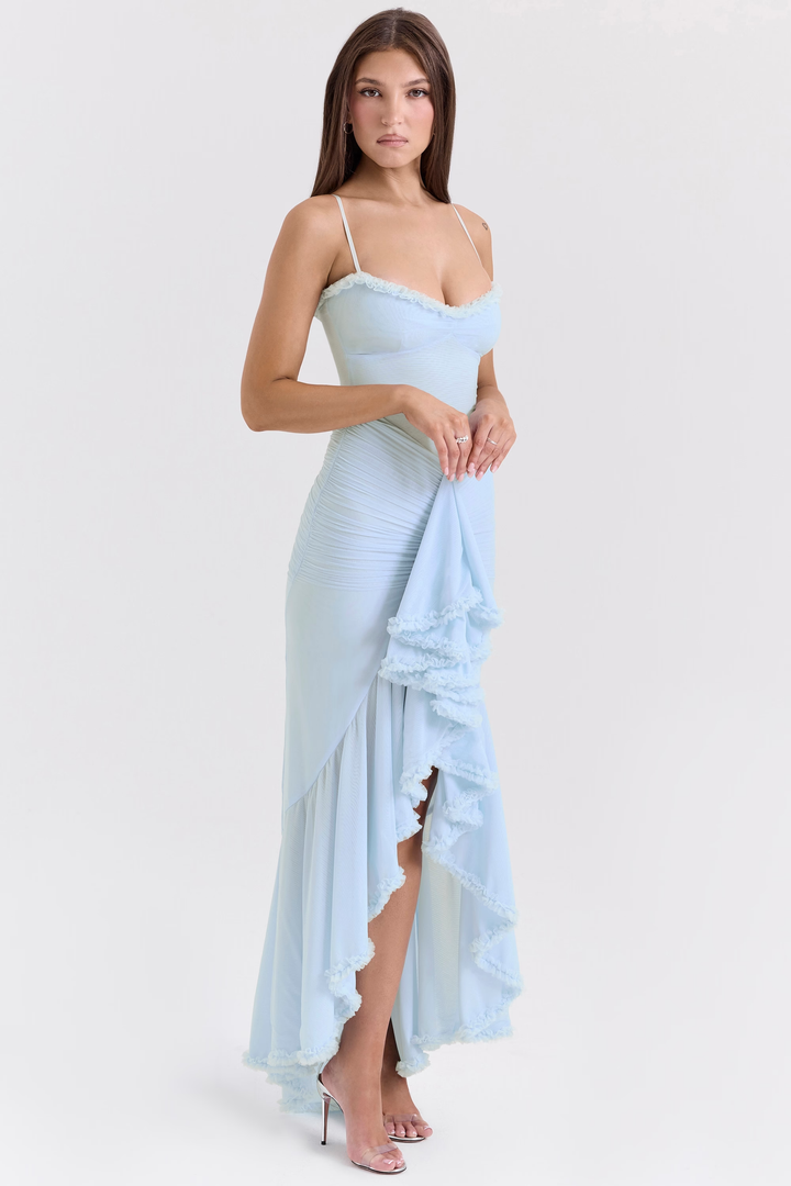 Carina Mesh Ruffled Front Gown