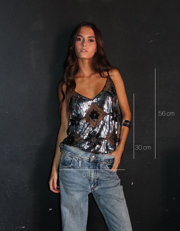 Lana Embellished Top Silver