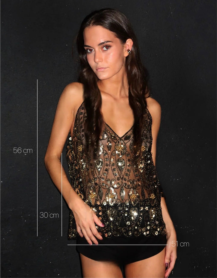 Yara Embellished Top Gold