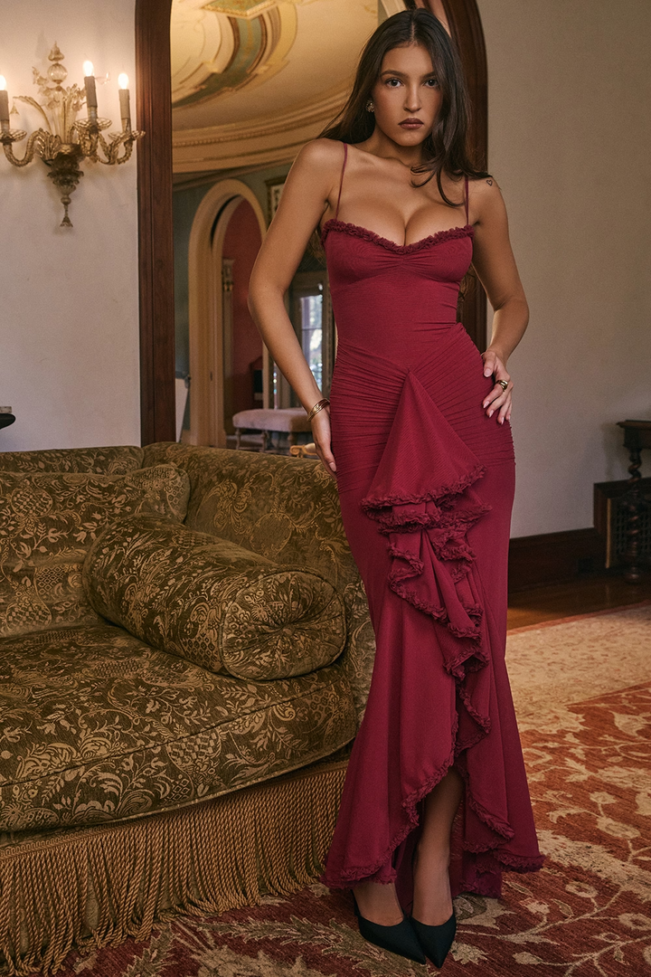 Carina Mesh Ruffled Front Gown